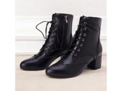 Women's Black Lace-Up Ankle Boots with Brogue Detailing and Block Heel – Vintage-Inspired Combat Boots for Everyday and Formal Outfits 2025 - TheIslandCowGirl