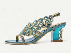 Women's Wedding Shoes Sandals Party Crystal Fantasy Heel Round Toe Elegant Bohemia Vintage Microbial Leather Blue Purple Gold 2025 - TheIslandCowGirl