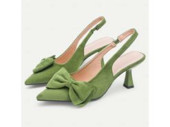 Women's Green Suede Slingback Heels – Pointed Toe Kitten Heels with Bow Detail, Elegant Pumps for Parties & Office Wear 2025 - TheIslandCowGirl