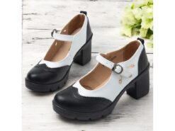 Women's Vintage Black and White Mary Jane Chunky Heel Shoes - Retro Brogue Style for Office and Casual Wear 2025 - TheIslandCowGirl