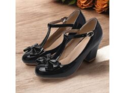 Women's Red T-Strap Heels with Bow Detailing and Block Heels – Elegant Vintage-Inspired Shoes for Parties and Formal Occasions 2025 - TheIslandCowGirl