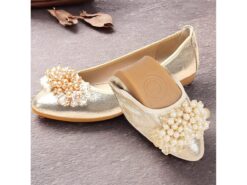 Women's Gold Glitter Ballet Flats with Pearl Embellishments – Elegant and Comfortable Shoes for Weddings and Special Occasions 2025 - TheIslandCowGirl