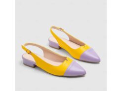 Colorful Women's Yellow and Purple Pointed Toe Slingback Flats with Low Block Heel for Summer and Casual Outings 2025 - TheIslandCowGirl