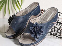 Women's Open-Toe Slip-On Wedge Sandals with Floral Decoration – Breathable, Comfortable, and Stylish for Casual Summer Wear 2025 - TheIslandCowGirl