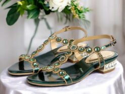 Women's Wedding Shoes Sandals Party Rhinestone Flat Heel Round Toe Elegant Vintage Microbial Leather Ankle Strap Black Silver Purple 2025 - TheIslandCowGirl