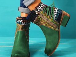 Boho Chic Women's Ankle Boots with Colorful Patchwork and Zipper – Vintage Style Lace-Up Boots for Fall and Winter 2025 - TheIslandCowGirl