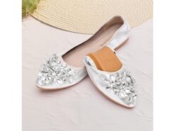 Women's Silver Foldable Flats with Rhinestone Embellishments - Comfortable, Lightweight Shoes for Travel, Parties, and Special Occasions 2025 - TheIslandCowGirl