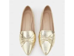 Women's Gold Metallic Pointed-Toe Flats – Elegant Knot Detail Loafers for Parties, Work, or Casual Wear 2025 - TheIslandCowGirl