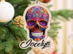 Personalized Floral Skull Suncatcher Ornament For Window Wall Hanging Home Decor, Car Accessories