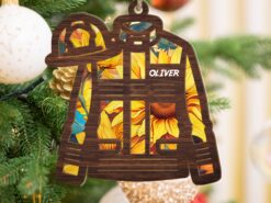Personalized Firefighter Uniform Suncatcher Ornament For Window Wall Hanging Home Decor, Car Accessories