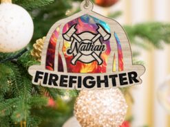 Personalized Firefighter Hat Suncatcher Ornament For Window Wall Hanging Home Decor, Car Accessories