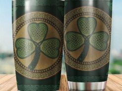 St Patricks Day Tumbler, Irish Celtic Shamrock Saint Patricks Day Celtic Knot Symbol Shamrock Ireland Stainless Steel Tumbler