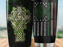 St Patricks Day Tumbler, Irish Pride St Patrick's Day Celtic Cross With Shamrock Irish Day Stainless Steel Tumbler