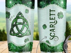 St Patricks Day Tumbler, Personalized Name Celtic Irish Stainless Steel Tumbler Green Hippie Mandala St Patrick Day Stainless Steel Tumbler