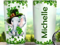 St Patricks Day Tumbler, Personalized Name Irish Elephant Coffee Tumbler Patrick Day Gift Stainless Steel Tumbler