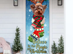 Yorkshire Terrier In Sock Door Cover - Believe In The Magic Of Christmas Door Cover - Gifts For Dog Lovers